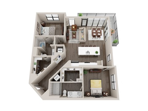 Floor plan for 2 beds, 2 baths, 1260 sqft